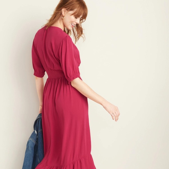 Old Navy Waist-Defined Wrap-Front Crepe Midi New - Picture 6 of 7